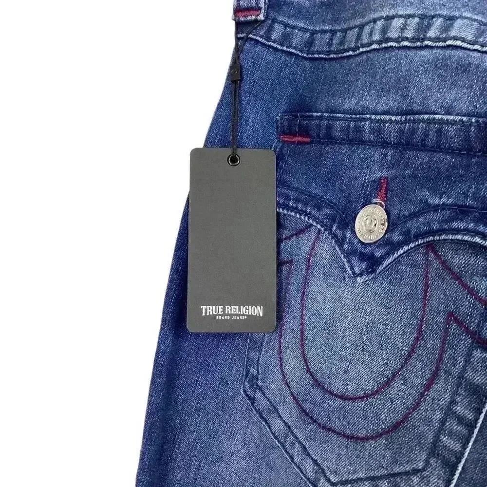 True Religion Rocco Men 38 Relaxed Skinny Jeans Blue Stretch Flap Pockets NEW